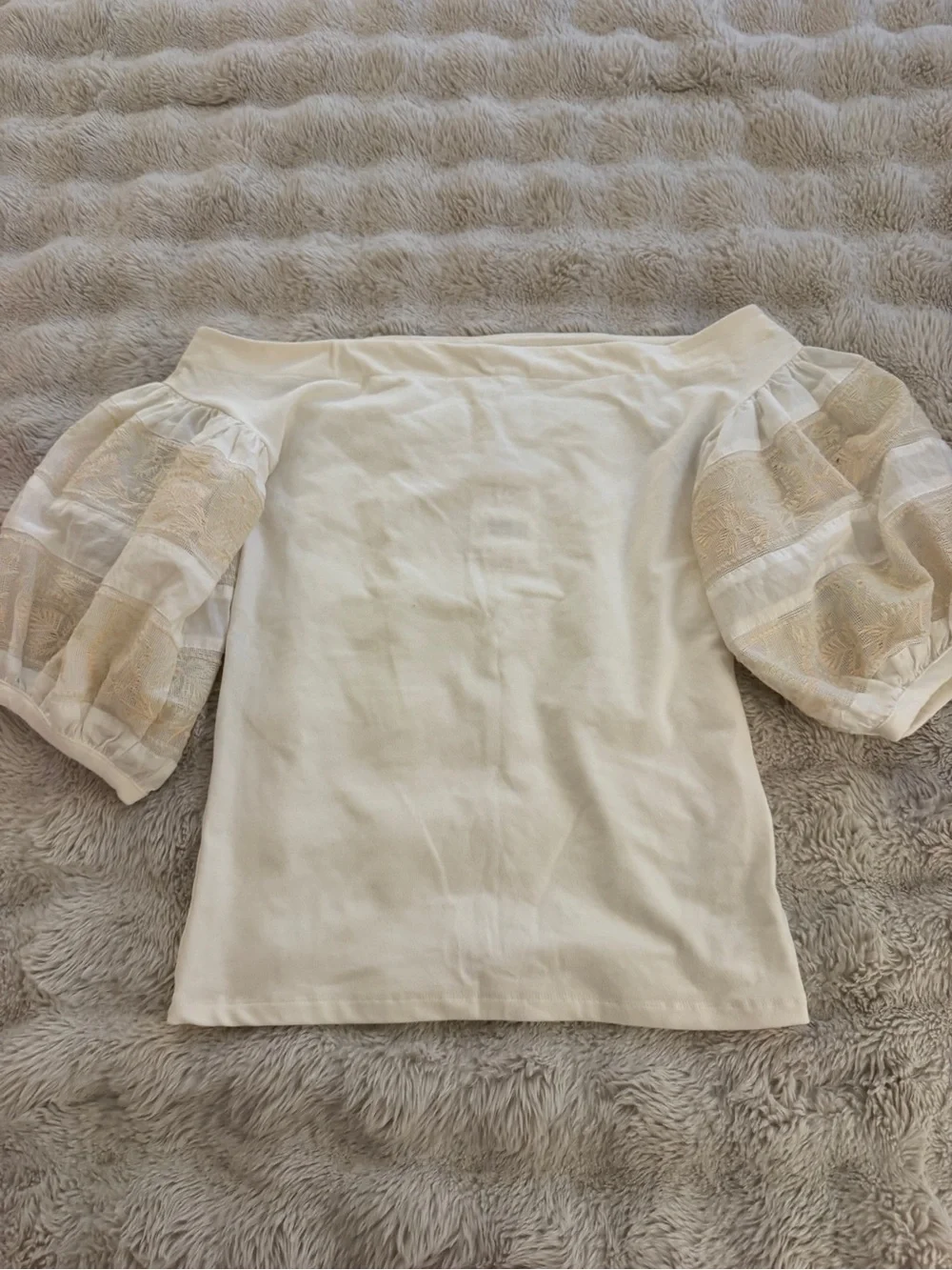 Free People White Off-Shoulder Puff-Sleeve Top